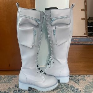 Sugar Thrillz knee high light blue military boots size 8